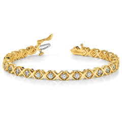 14k Holds 2 carat 29-2.6mm Round Diamond 4-prong X-design 7 inch Tennis Bracelet Mounting (No Stone Included)