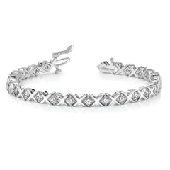 14k White Gold Holds 2 carat 29-2.6mm Round Diamond 4-prong X-design 7 inch Tennis Bracelet Mounting (No Stone Included)