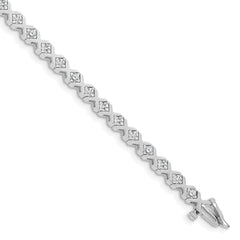 14k White Gold Holds 2 carat 29-2.6mm Round Diamond 4-prong X-design 7 inch Tennis Bracelet Mounting (No Stone Included)