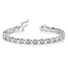 14k White Gold Holds 2.4 carat 26-2.9mm Round Diamond 4-prong X-design 7 inch Tennis Bracelet Mounting (No Stone Included)