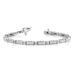 14k White Gold Holds 1 carat 19-2.4mm Round Diamond Bar Link 7 inch Tennis Bracelet Mounting (No Stone Included)