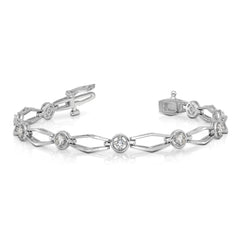 14k White Gold Holds 3/4 carat 9-2.7mm Round Diamond Fancy Link 7 inch Bracelet Mounting (No Stone Included)