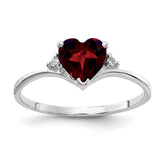 14k White Gold 6mm Heart Garnet AA Diamond ring