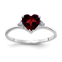 14k White Gold 6mm Heart Garnet AA Diamond ring