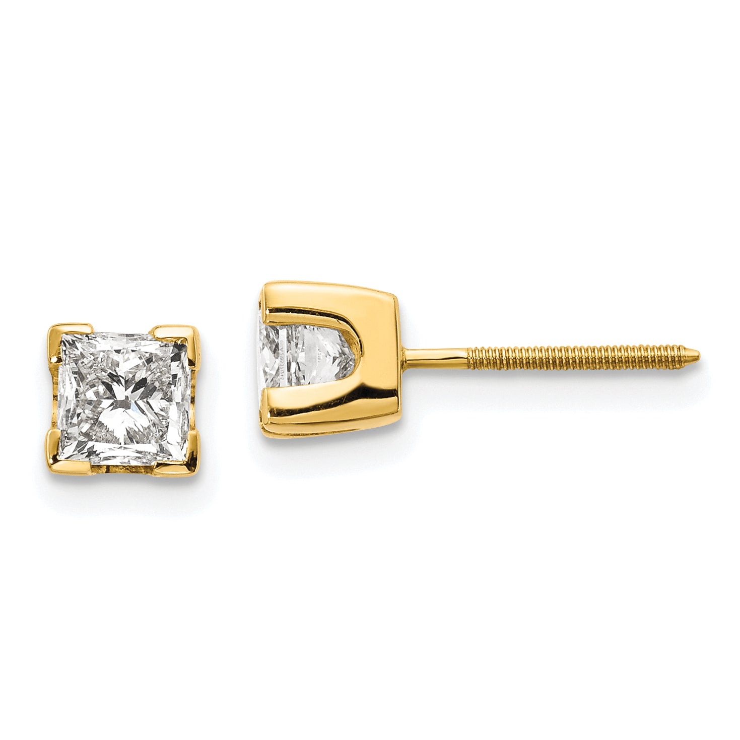 14k 1ct AA Quality Complete Princess-cut Diamond Stud Earrings