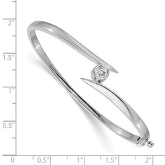 14k White Gold Holds 3/8 carat 4.5mm Round Stone Hinged Oval Bangle Bracelet Mounting (No Stone Included)