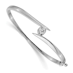 14k White Gold Holds 3/8 carat 4.5mm Round Stone Hinged Oval Bangle Bracelet Mounting (No Stone Included)
