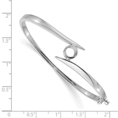 14k White Gold Holds 1 carat 6.0mm Round Stone Hinged Oval Bangle Bracelet Mounting (No Stone Included)