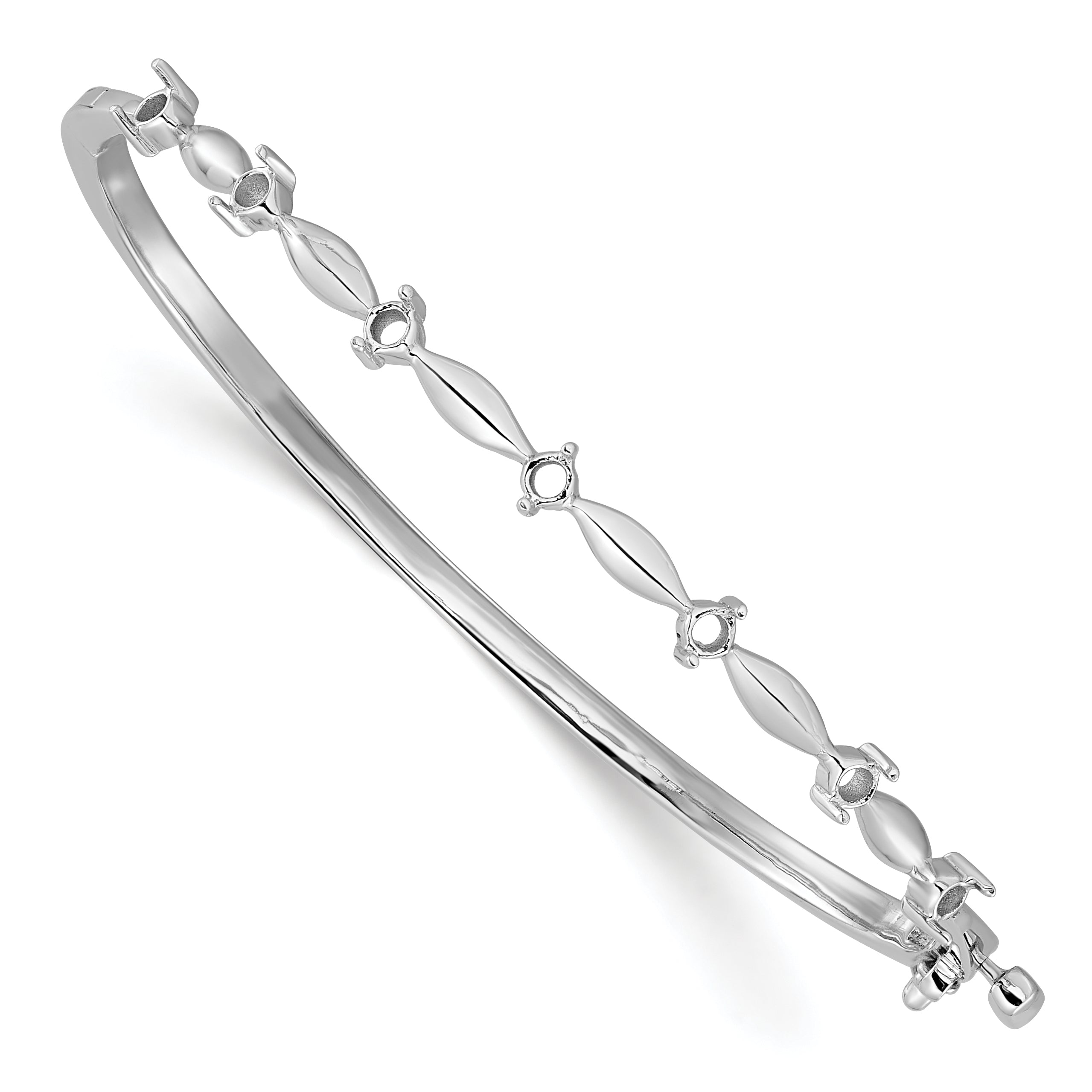 14k White Gold Holds 1/2 carat 7-2.6mm Round Stones Hinged Oval Bangle Bracelet Mounting (No Stone Included)