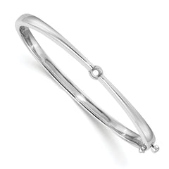 14k White Gold Holds 1/4 carat 4.0mm Round Stone Hinged Oval Bangle Bracelet Mounting (No Stone Included)