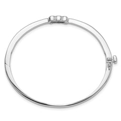 14k White Gold Holds 1/2 carat 1-4.0mm and 2-3.1mm Round Stones Hinged Oval Bangle Bracelet Mounting (No Stone Included)