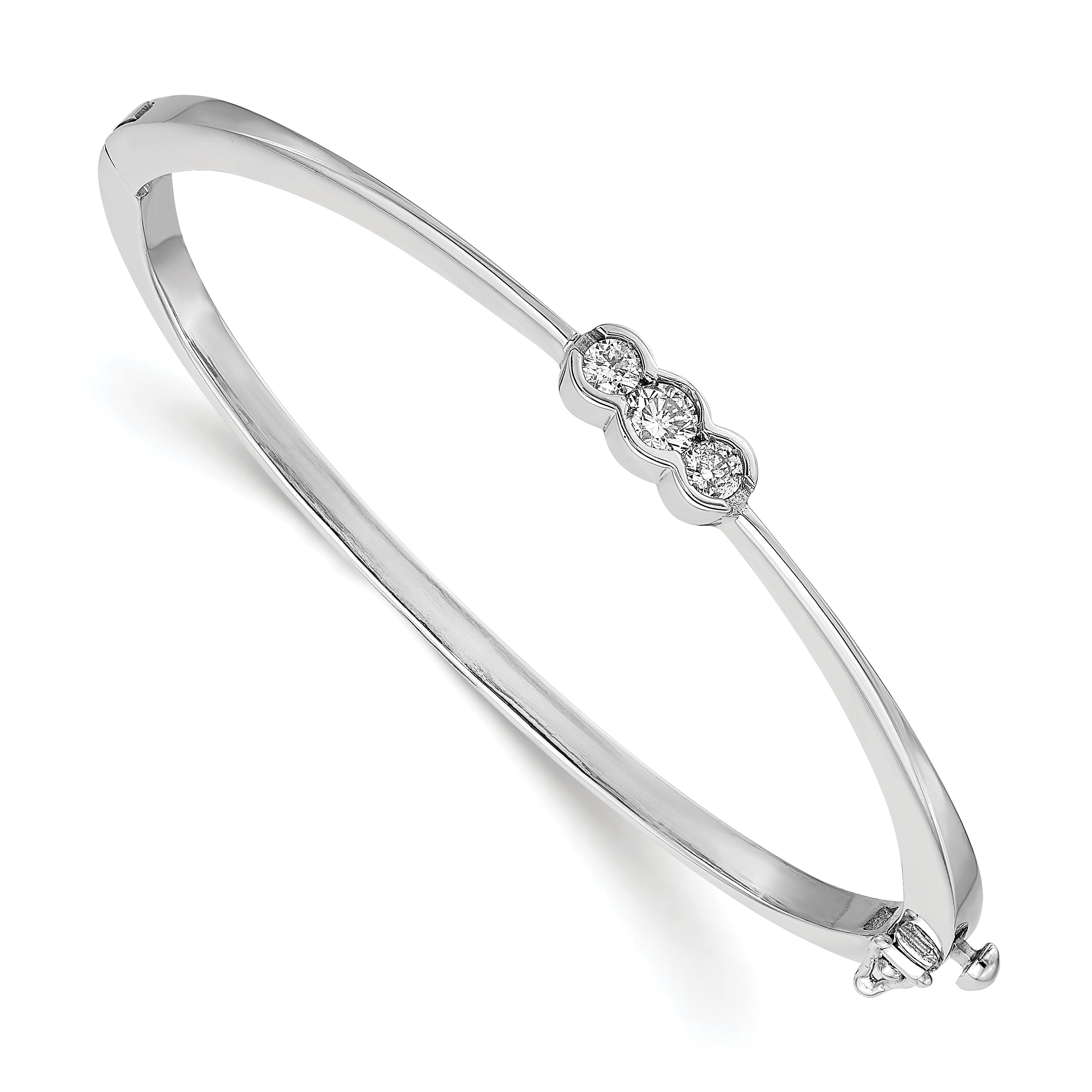 14k White Gold Complete 3-Stone 1/2 carat AA Diamond Hinged Oval Bangle Bracelet