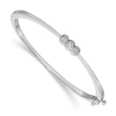 14k White Gold Complete 3-Stone 1/2 carat AA Diamond Hinged Oval Bangle Bracelet
