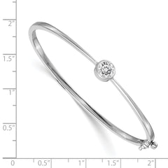 14k White Gold Holds 1 carat 6.0mm Round Stone Hinged Oval Bangle Bracelet Mounting (No Stone Included)