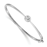 14k White Gold Holds 1 carat 6.0mm Round Stone Hinged Oval Bangle Bracelet Mounting (No Stone Included)