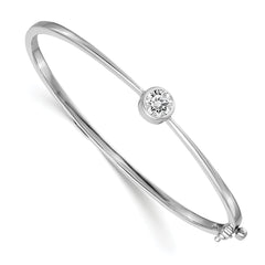 14k White Gold Holds 1 carat 6.0mm Round Stone Hinged Oval Bangle Bracelet Mounting (No Stone Included)