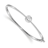 14k White Gold Holds 1 carat 6.5mm Round Stone Hinged Oval Bangle Bracelet Mounting (No Stone Included)