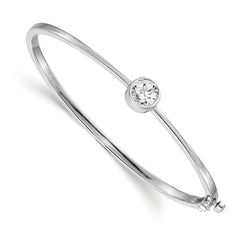 14k White Gold Holds 1 carat 6.5mm Round Stone Hinged Oval Bangle Bracelet Mounting (No Stone Included)
