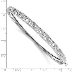 14k White Gold Swirl Design Holds 3/4 carat (5-2.9mm/6-1.7mm/12-1.3mm Round Stones) Hinged Oval Bangle Mounting (No Stone Included)