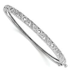 14k White Gold Swirl Design Holds 3/4 carat (5-2.9mm/6-1.7mm/12-1.3mm Round Stones) Hinged Oval Bangle Mounting (No Stone Included)