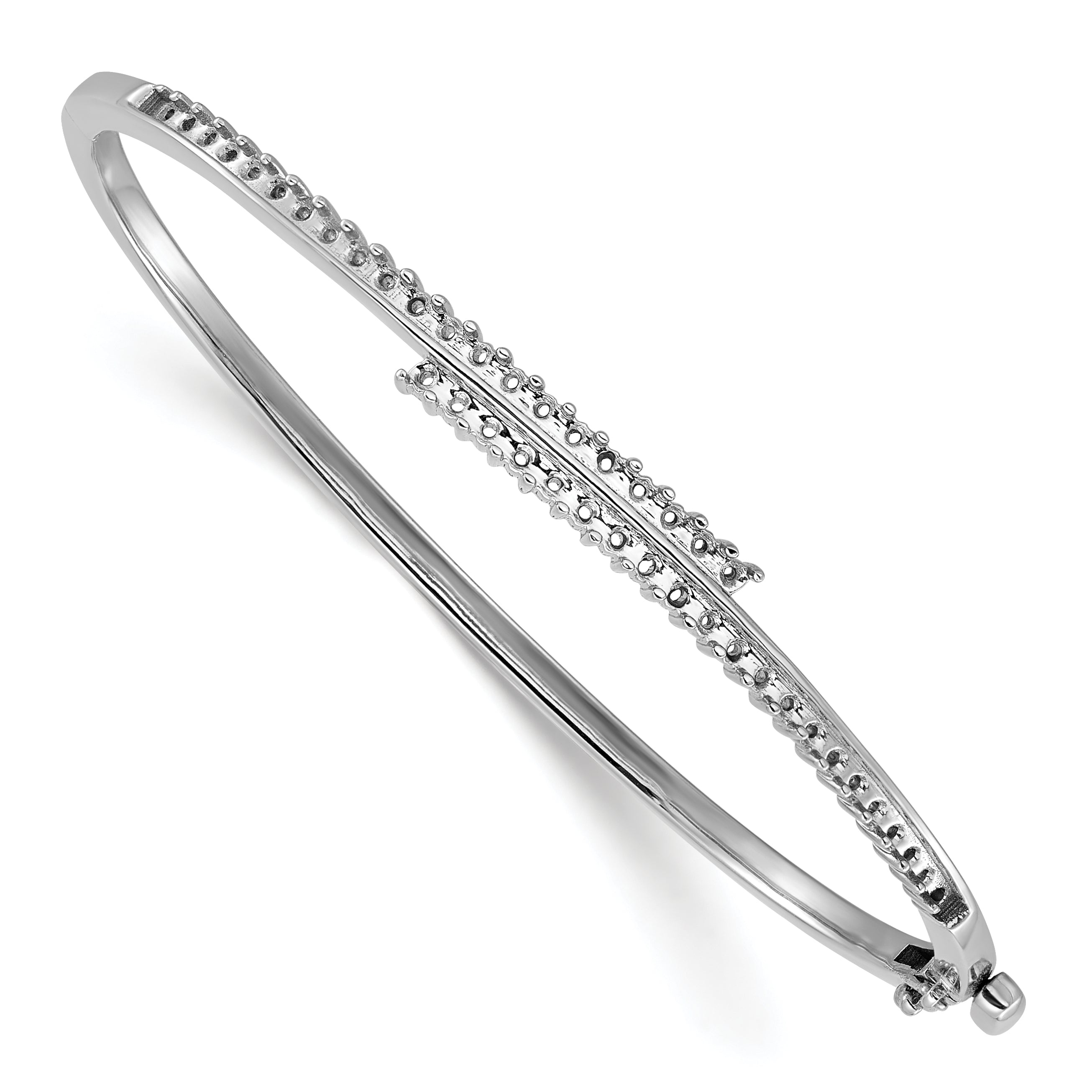 14k White Gold Holds 1 carat (42-1.8mm Round Stones) Hinged Oval Bangle Bracelet Mounting (No Stone Included)
