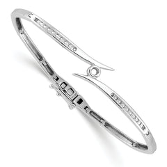 14k White Gold Holds 1/4 carat 1-2.4mm and 20-1.3mm Round Stones Hinged Oval Bangle Bracelet Mounting (No Stone Included)