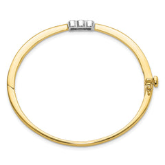 14k Two-tone Holds 1/2 carat 1-3.8mm and 2-3.4mm Round Stones Hinged Oval Bangle Bracelet Mounting (No Stone Included)