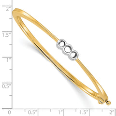 14k Two-tone Holds 1/2 carat 1-3.8mm and 2-3.4mm Round Stones Hinged Oval Bangle Bracelet Mounting (No Stone Included)