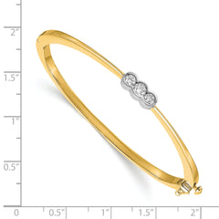 14k Two-tone Complete 3-Stone 1/2 carat AA Diamond Hinged Oval Bangle Bracelet