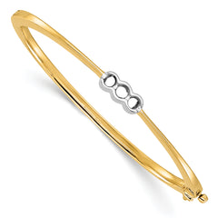 14k Two-tone Holds 1/2 carat 1-3.8mm and 2-3.4mm Round Stones Hinged Oval Bangle Bracelet Mounting (No Stone Included)