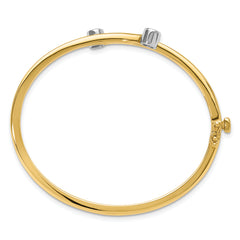 14k Two-tone Holds 1/2 carat 2-4.0mm Round Stones Hinged Oval Bangle Bracelet Mounting (No Stone Included)