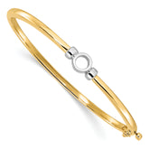 14k Two-tone Holds 1/2 carat 5.0mm Round Stone Hinged Oval Bangle Bracelet Mounting (No Stone Included)