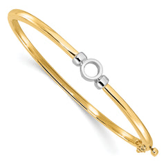 14k Two-tone Holds 1/2 carat 5.0mm Round Stone Hinged Oval Bangle Bracelet Mounting (No Stone Included)