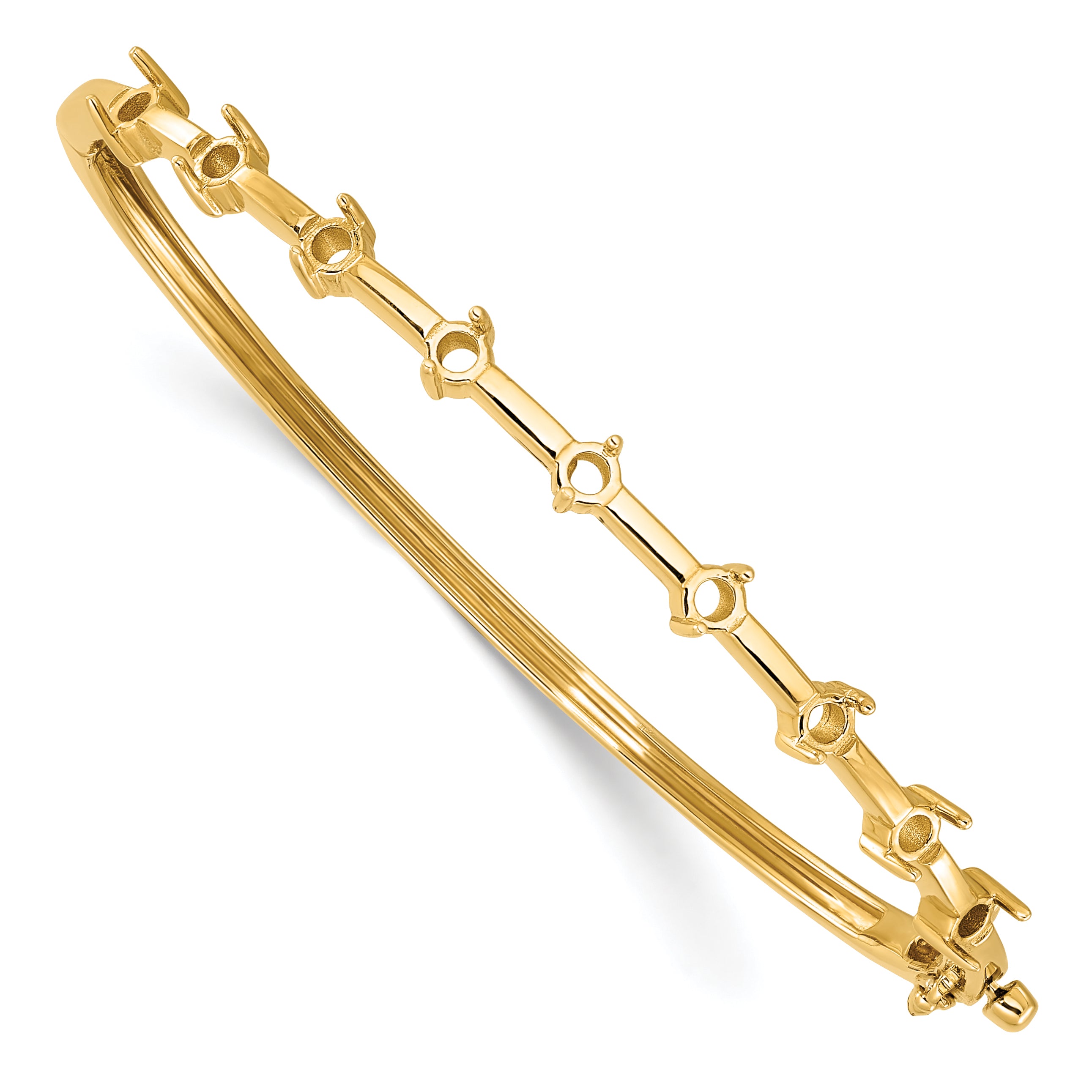 14k Holds 7/8 carat 9-3.0mm Round Stones Hinged Oval Bangle Bracelet Mounting (No Stone Included)