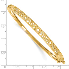 14k Swirl Design Holds 3/4 carat (5-2.9mm/6-1.7mm/12-1.3mm Round Stones) Hinged Oval Bangle Mounting (No Stone Included)