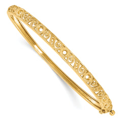 14k Swirl Design Holds 3/4 carat (5-2.9mm/6-1.7mm/12-1.3mm Round Stones) Hinged Oval Bangle Mounting (No Stone Included)