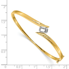 14k Two-tone Holds 3/4 carat 6x4mm Emerald-cut Stone Hinged Oval Bangle Bracelet Mounting (No Stone Included)