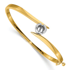 14k Two-tone Holds 1 carat 5.75mm Round Stone Hinged Oval Bangle Bracelet Mounting (No Stone Included)