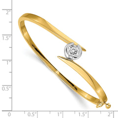 14k Two-tone Holds 1 carat 5.75mm Round Stone Hinged Oval Bangle Bracelet Mounting (No Stone Included)