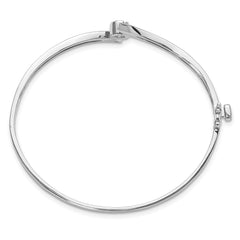 14k White Gold Holds 1/4 carat 4.0mm Round Stone Hinged Oval Bangle Bracelet Mounting (No Stone Included)