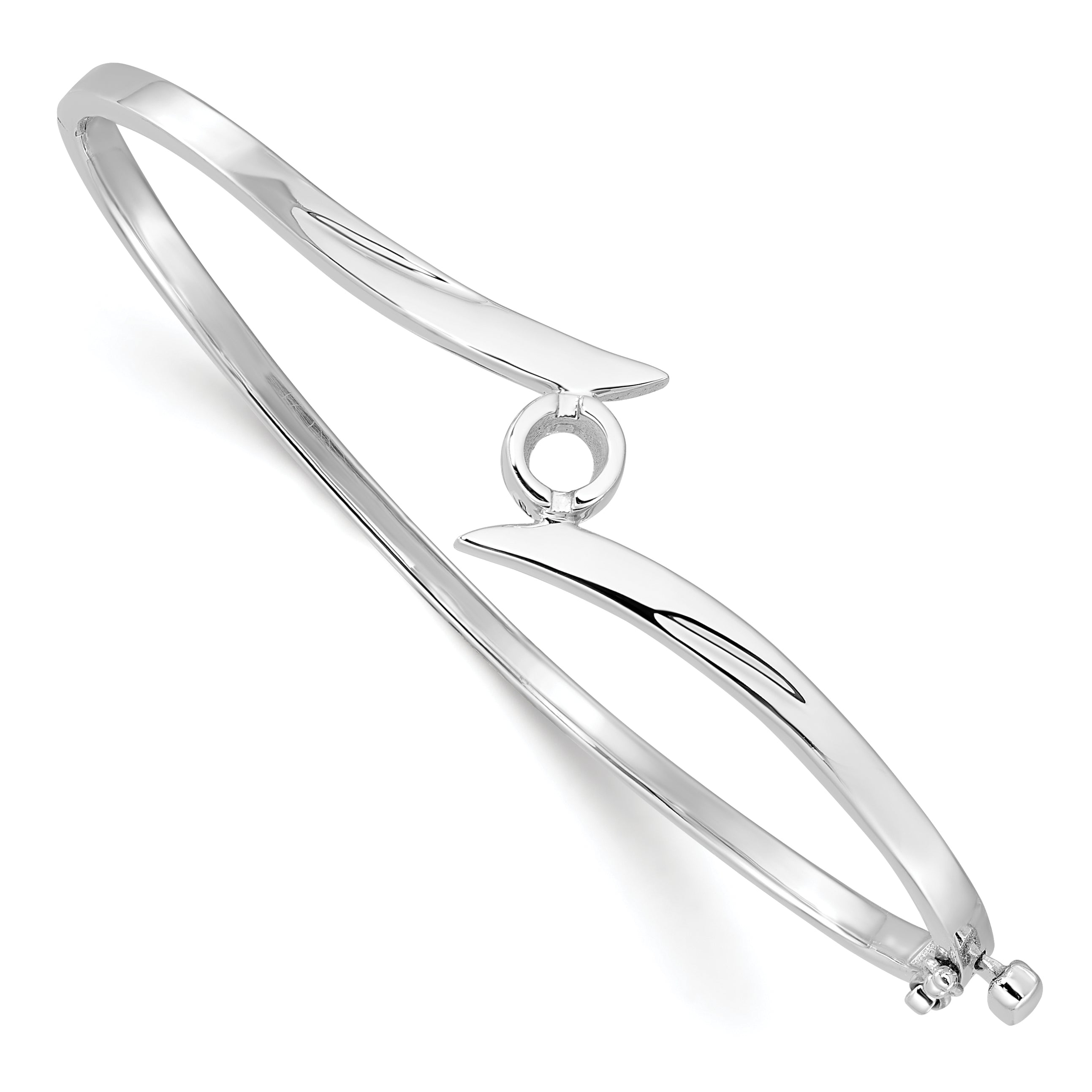14k White Gold Holds 1/4 carat 4.0mm Round Stone Hinged Oval Bangle Bracelet Mounting (No Stone Included)