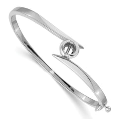 14k White Gold Holds 1 carat 5.75mm Round Stone Hinged Oval Bangle Bracelet Mounting (No Stone Included)