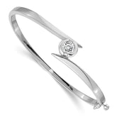 14k White Gold Holds 1 carat 5.75mm Round Stone Hinged Oval Bangle Bracelet Mounting (No Stone Included)