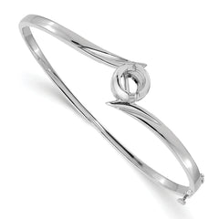 14k White Gold Holds 1 carat 6.5mm Round Stone Hinged Oval Bangle Bracelet Mounting (No Stone Included)