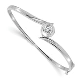 14k White Gold Holds 1 carat 6.5mm Round Stone Hinged Oval Bangle Bracelet Mounting (No Stone Included)
