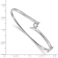 14k White Gold Holds 1/4 carat 4.0mm Round Stone Hinged Oval Bangle Bracelet Mounting (No Stone Included)