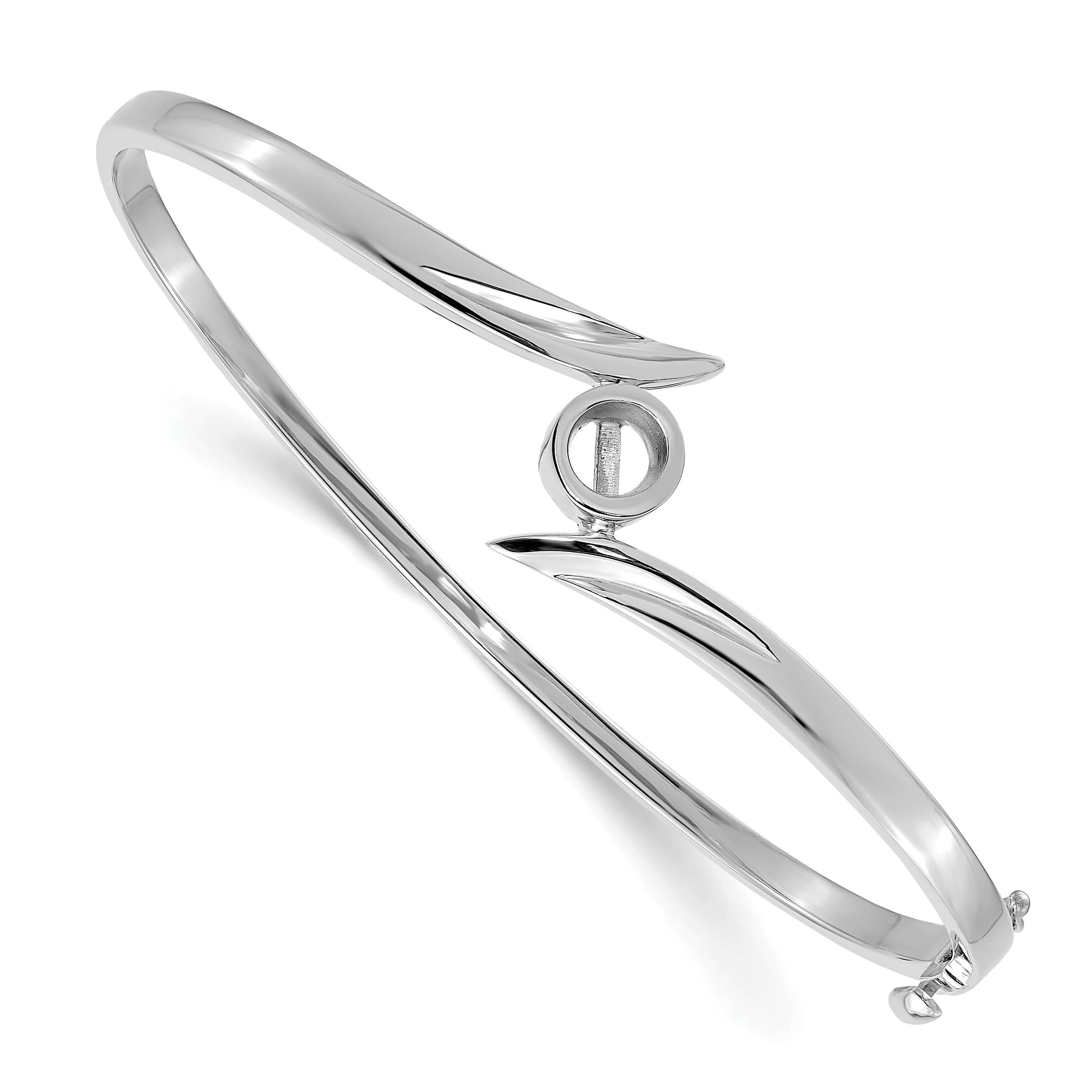 14k White Gold Holds 1/2 carat 5.0mm Round Stone Hinged Oval Bangle Bracelet Mounting (No Stone Included)