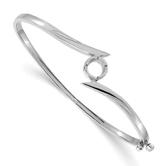 14k White Gold Holds 3/4 carat 5.75mm Round Stone Hinged Oval Bangle Bracelet Mounting (No Stone Included)
