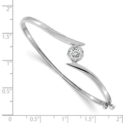 14k White Gold Holds 3/4 carat 5.75mm Round Stone Hinged Oval Bangle Bracelet Mounting (No Stone Included)