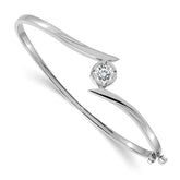 14k White Gold Holds 3/4 carat 5.75mm Round Stone Hinged Oval Bangle Bracelet Mounting (No Stone Included)